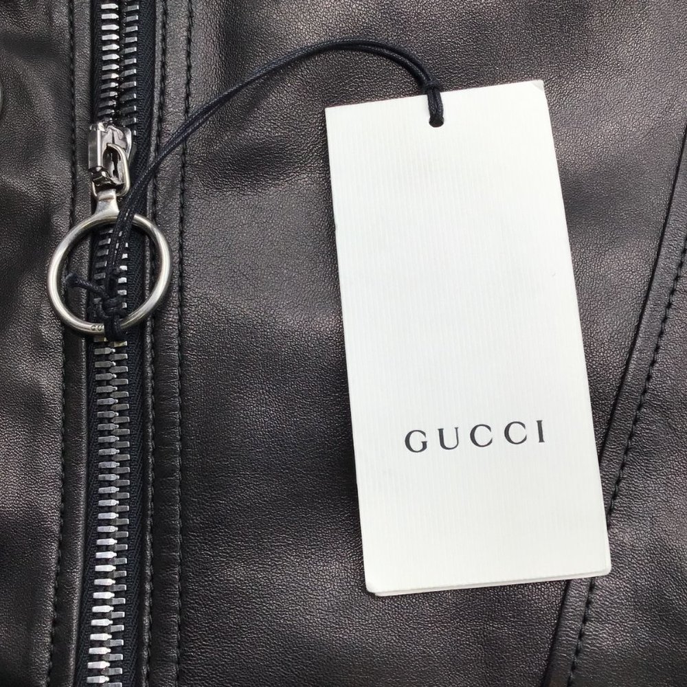 GUCCI BLACK CRYSTAL EMBELLISHED MOTO ZIP LAMBSKIN LEATHER JACKET - Picture 6 of 6